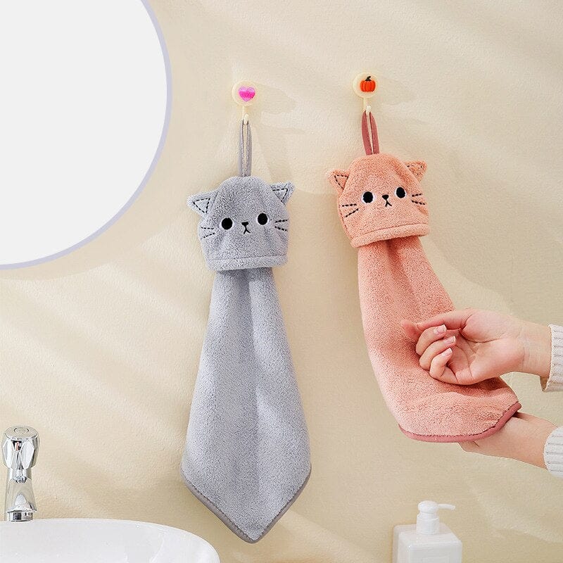 Embroidered cat face bathroom hand towel