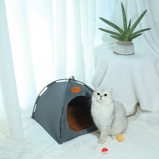 Waterproof canvas cat tent for a purrfect retreat,Dog Tent New Waterproof Canvas Pet House Enclosed Cat Bed Indoor Folding Kennels Cozy Kitty Nest Portable Cute Animal Products