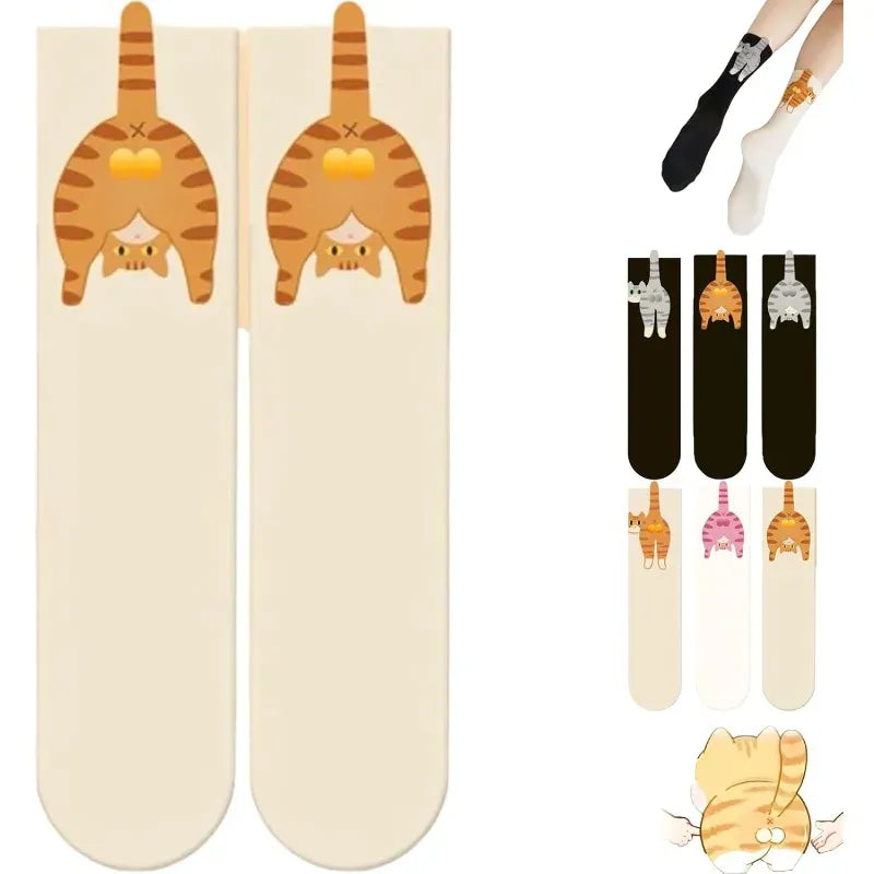 Funny Cat Socks with Fuzzy Balls