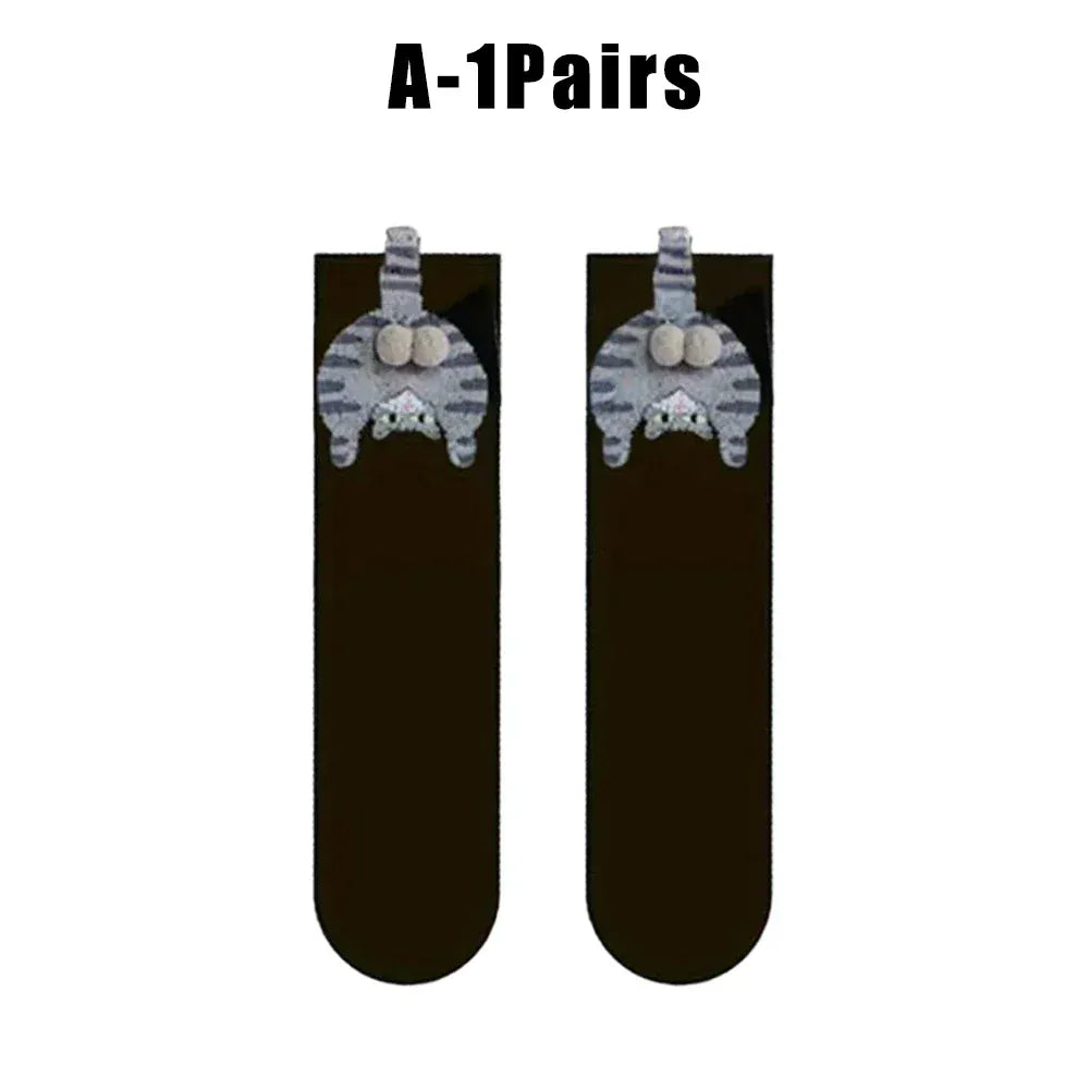 Funny Cat Socks with Fuzzy Balls