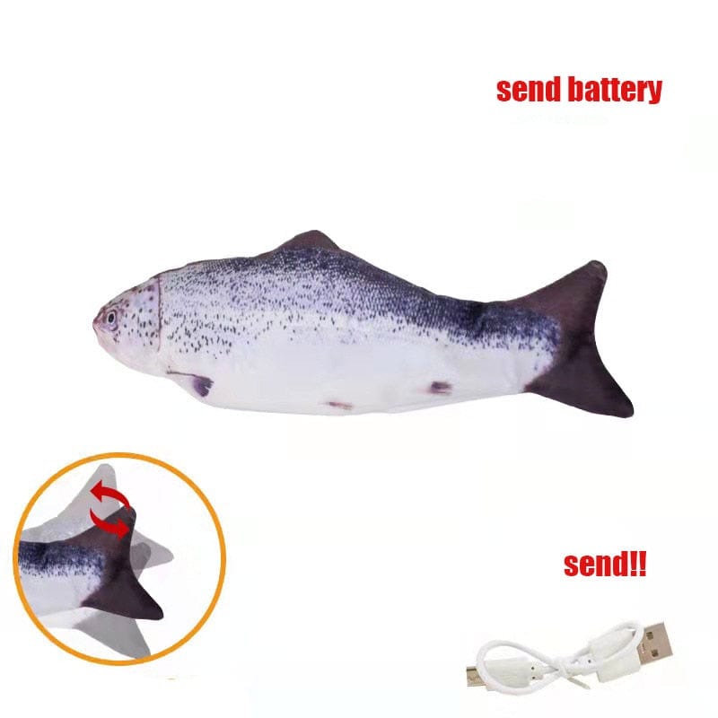 Interactive fish-shaped toy with built-in motor for cats