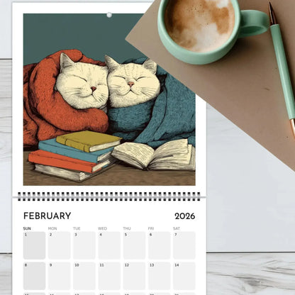 2026 Cat Calendar Cats Chillin' with Coffee and Books