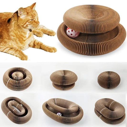 40917479948358|40917479981126 Magic Organ Foldable Cat Scratch Board Toy with Bell Cat Grinding Claw Cat Climbing Frame Round Corrugated Cats Interactive Toys