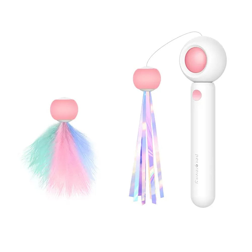 Engaging retractable toy with feathers for cats