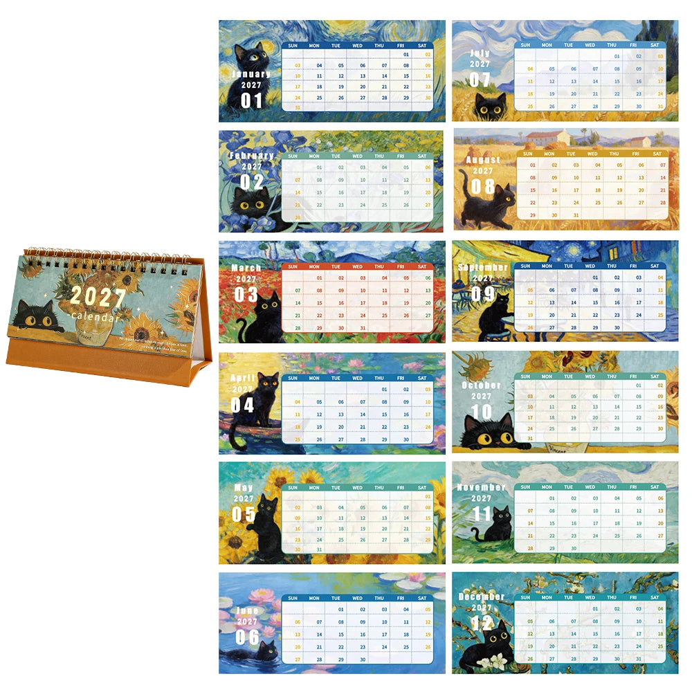 2027 Black Cat Desk Calendar
