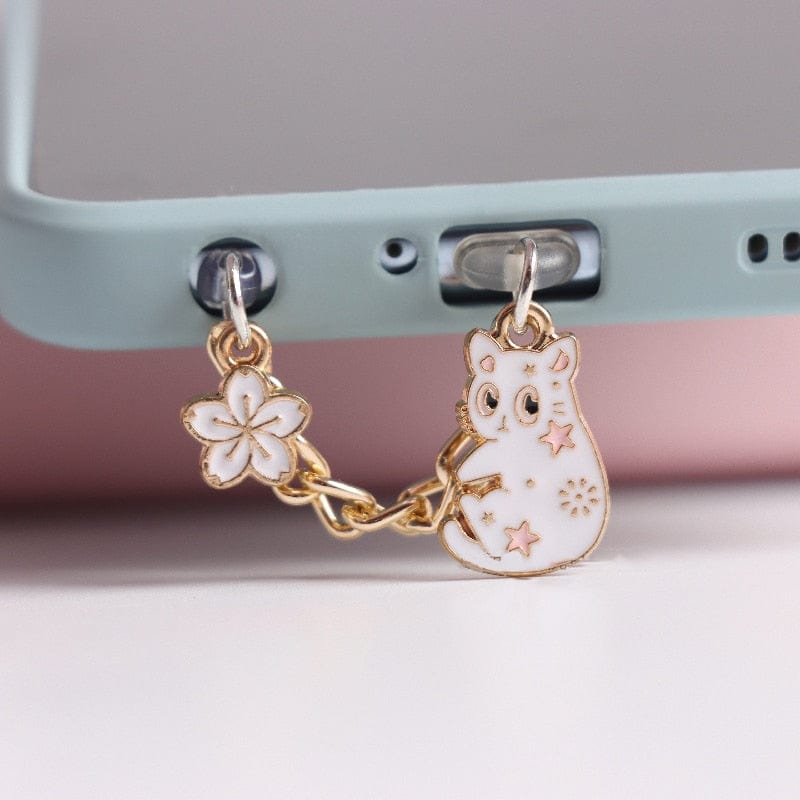 Phone charms featuring cat images for dust protection