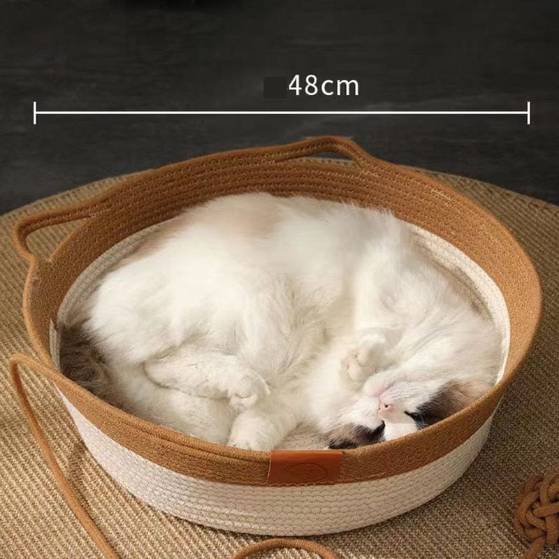 Cooling cat bed woven by hand
