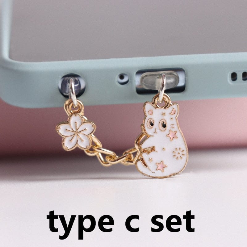 Cat-shaped phone charms for dust prevention