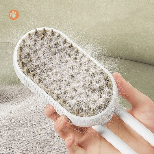 Self-cleaning cat brush with water spray function
