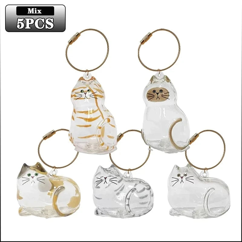 Five cat-shaped keychains on a white background with 'Mix 5PCS' text at the top.