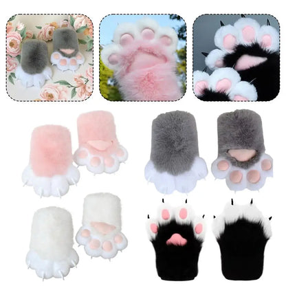 Set of cat paw-shaped gloves in various colors on a white background.