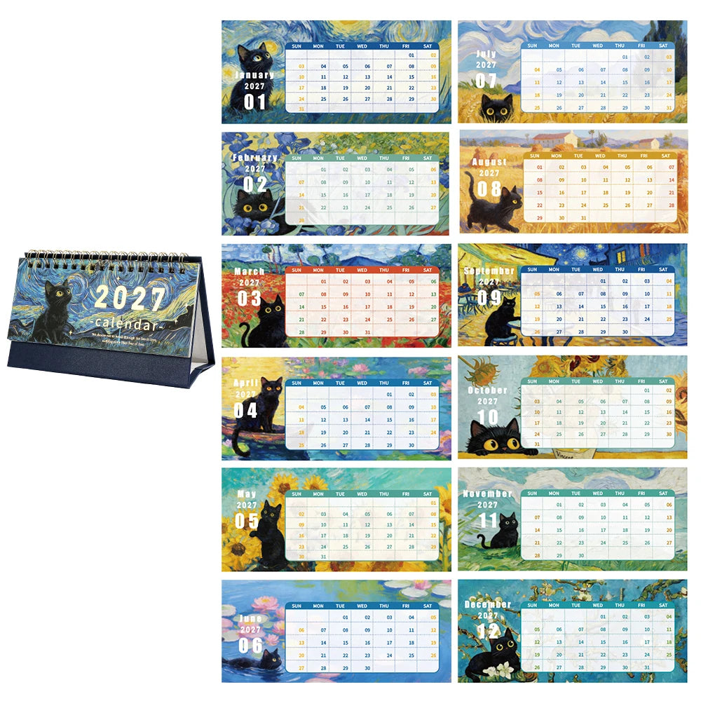 2027 Black Cat Desk Calendar