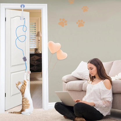 Door Hanging Auto-Rebound Cat Toy Retractable Kitten Teaser with 3 Catnip Mice  Interactive Pet Play Toy for Indoor Playing Exer
