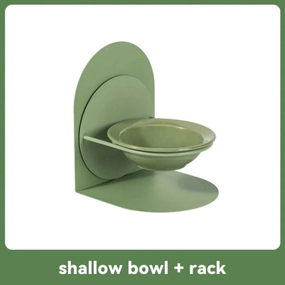 Shallow Cat Bowl with Stand – Green