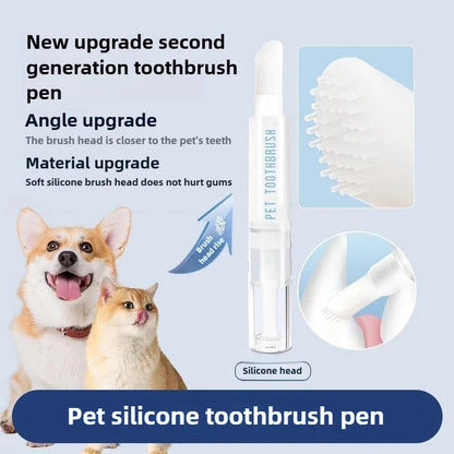 Pet silicone toothbrush pen with dog and cat on a light blue background