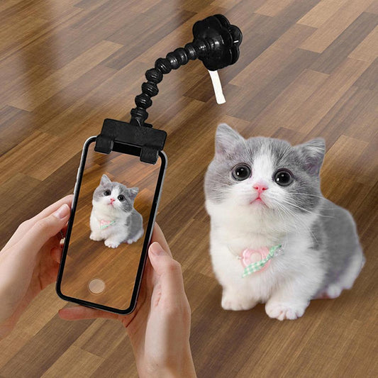 Snapcat Selfie Stick Capturing Cat Photo with Smartphone