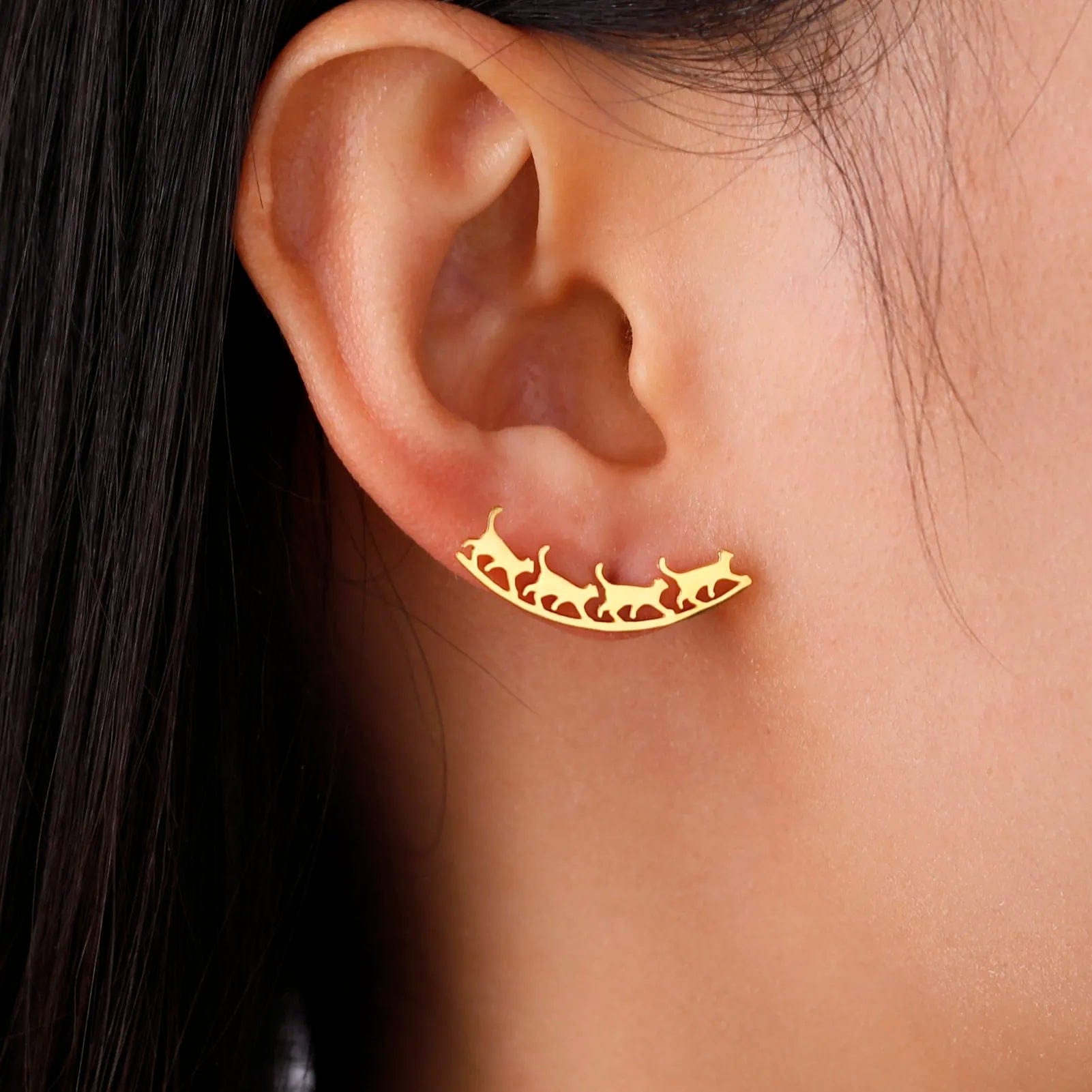 Sterling silver plated four cats stud earrings for women

