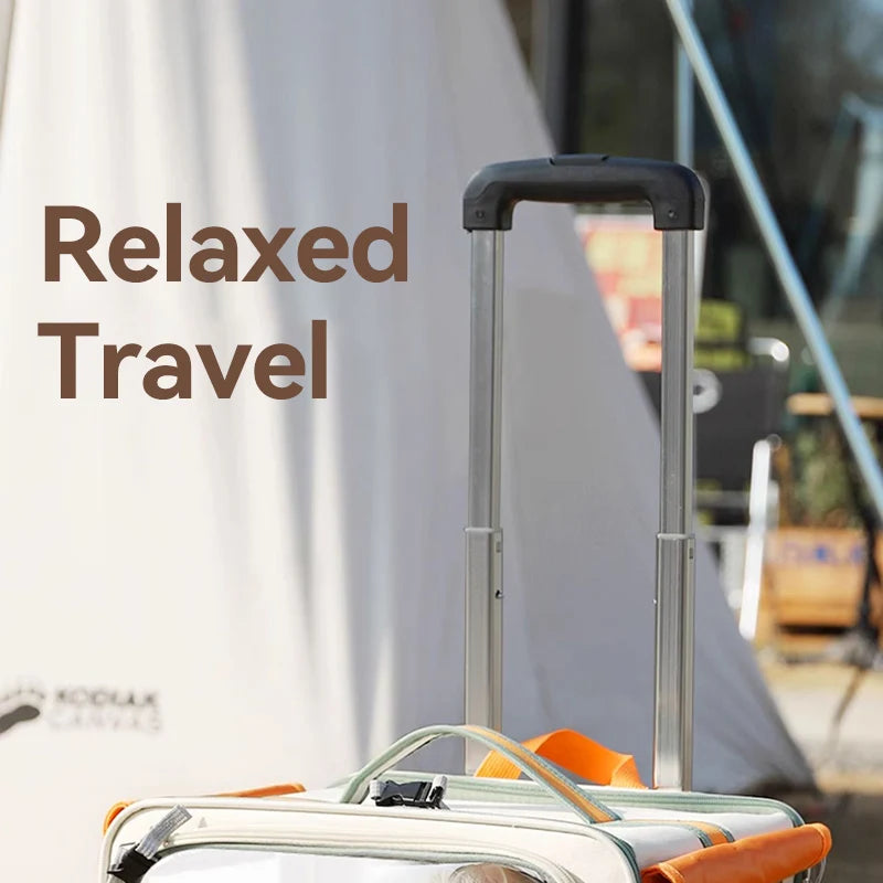 Suitcase with 'Relaxed Travel' text 