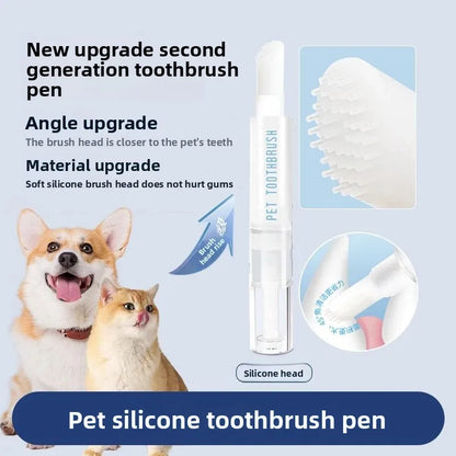 Pet silicone toothbrush pen with dog and cat on a light blue background