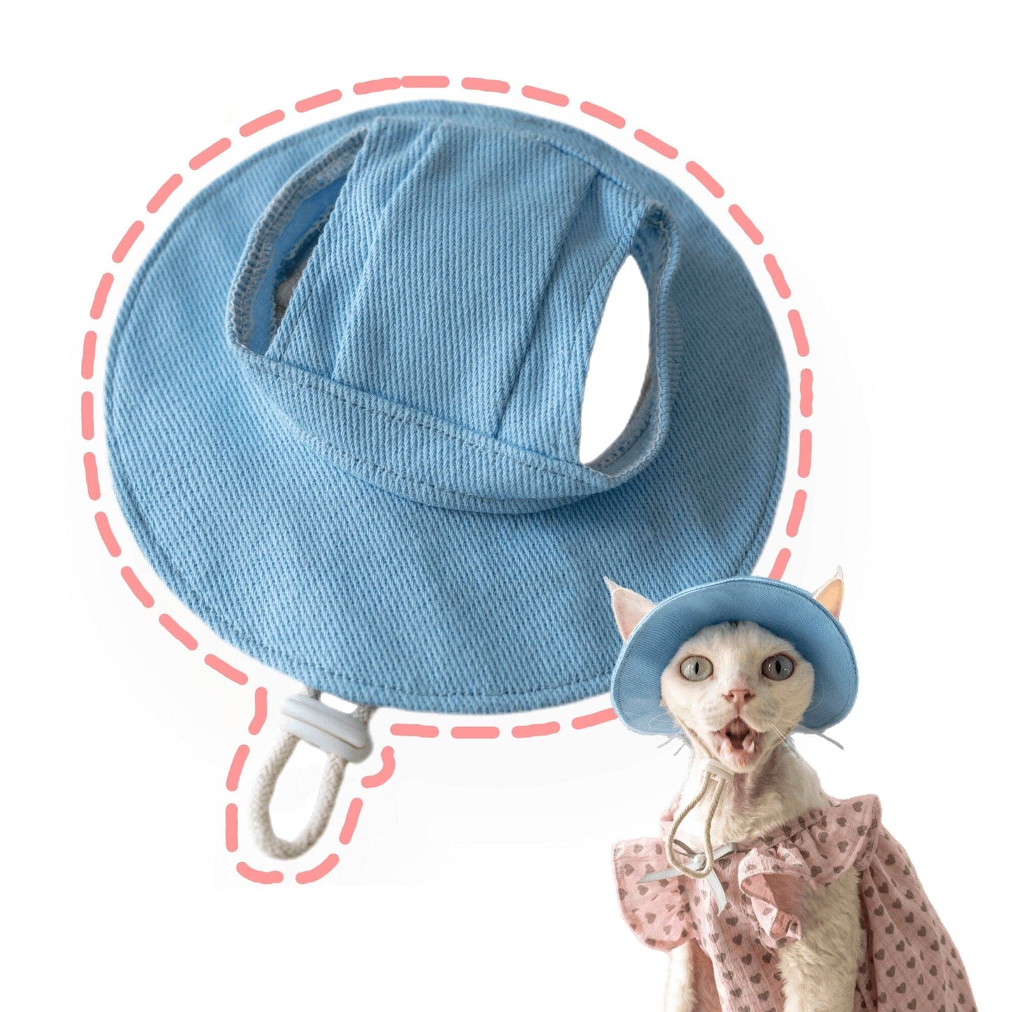 Adjustable cat hat designed for travel and sunscreen