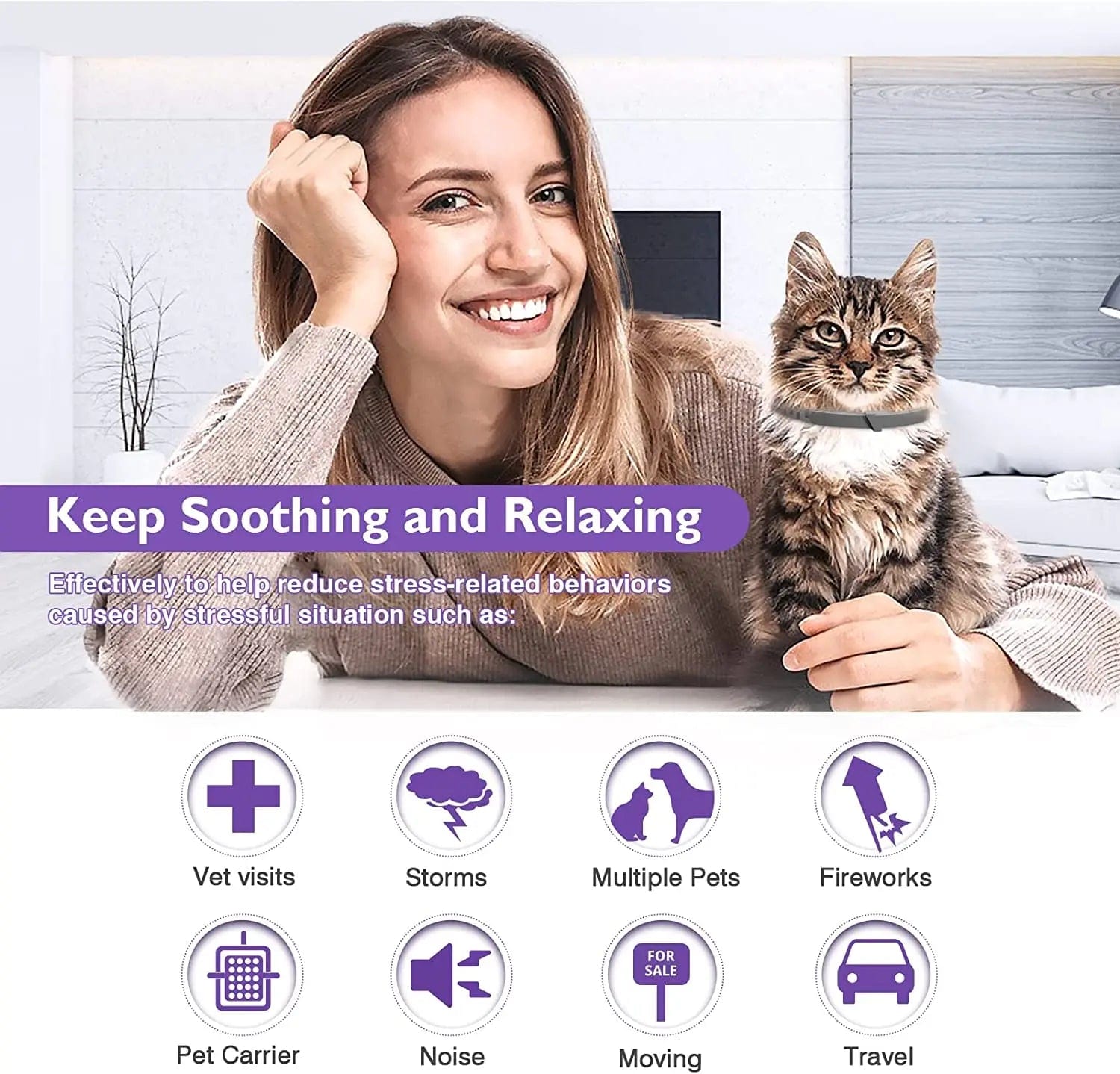 Waterproof adjustable cat calming collars set of 4