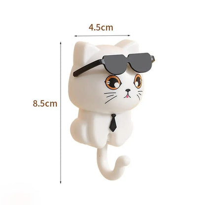 White Cat Hook with Sunglasses – Wall Mounted