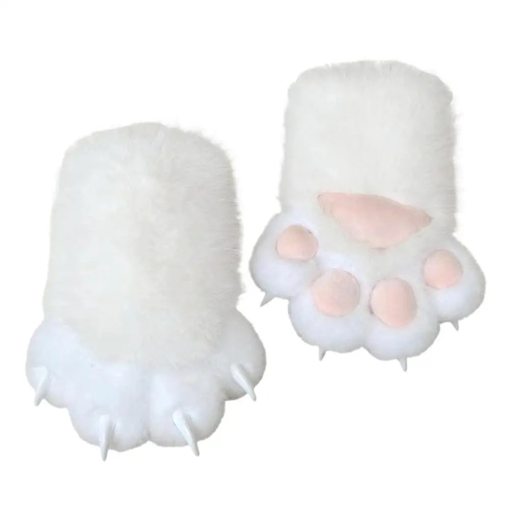 White paw-shaped gloves with pink pads on a white background
