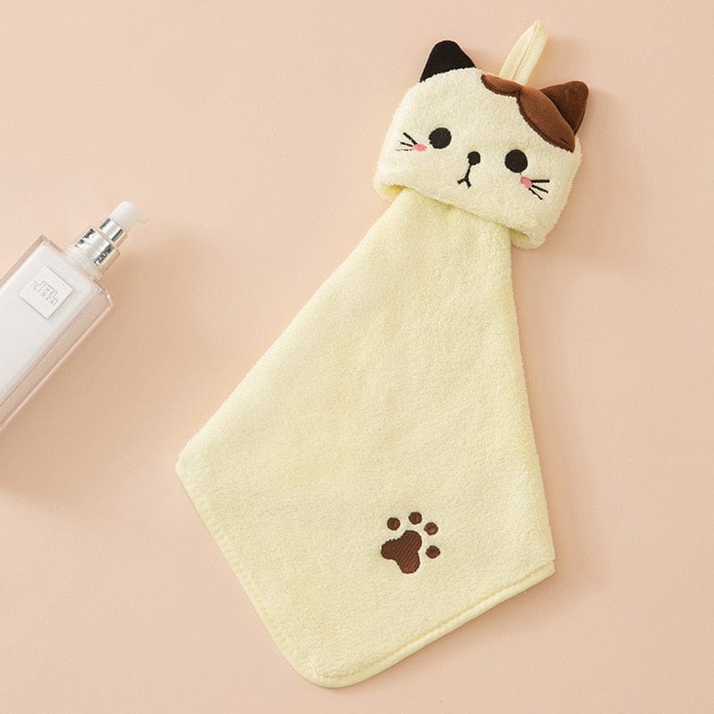 Yellow Cat Face Hand Towel – Soft Microfiber