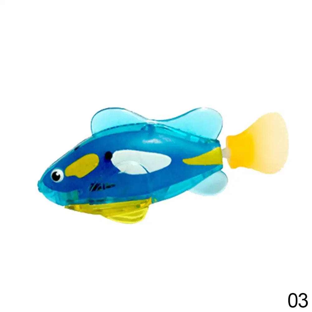 Fish shaped toy in blue, yellow and white combination color