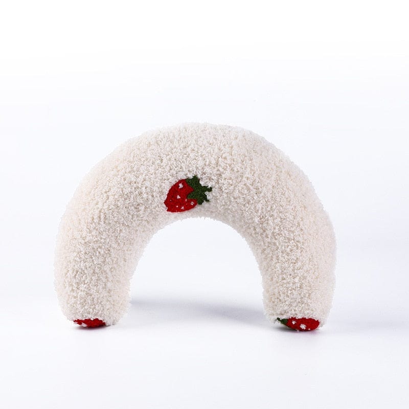 Comfortable neck pillow for cats during sleep white with strawberry design