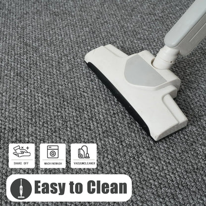 White vacuum cleaner head cleaning a gray carpet with icons and text indicating cleaning methods.