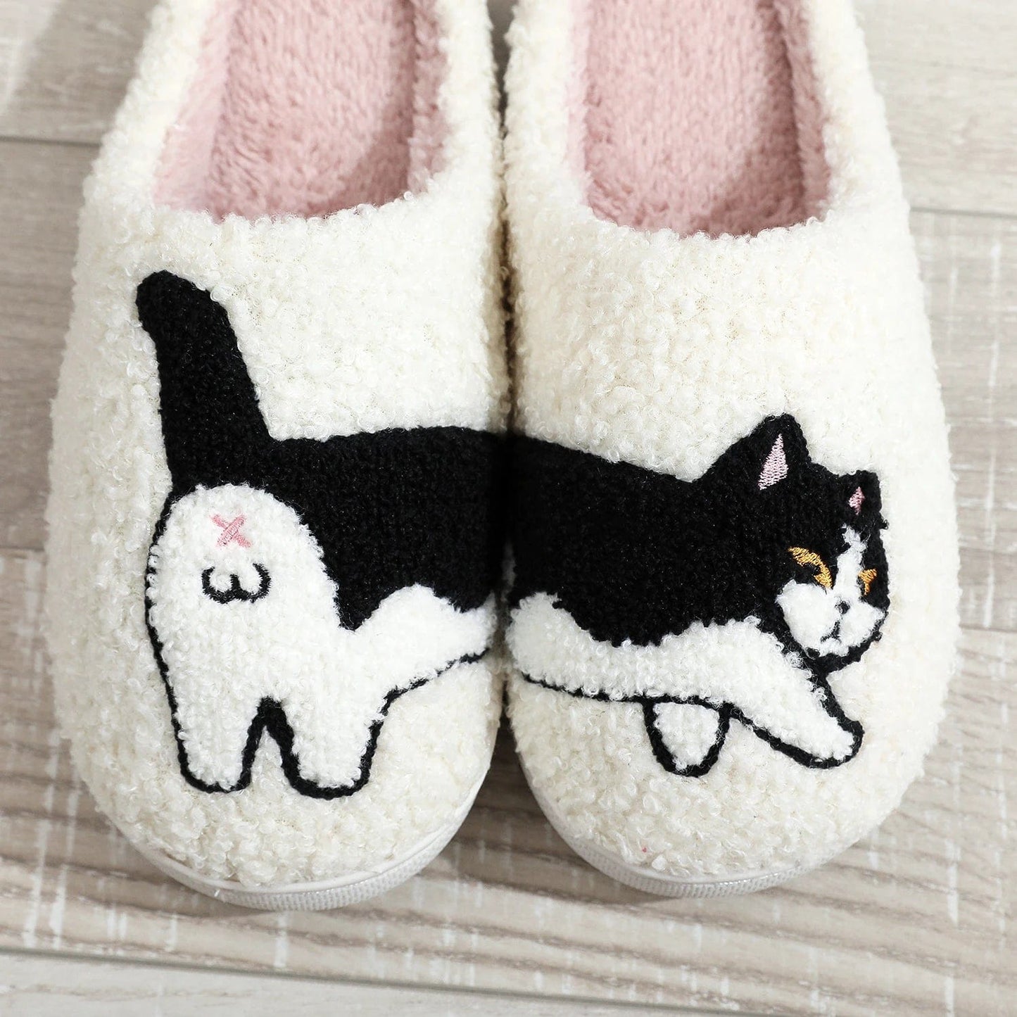 embroidered cat pattern cozy house slippers