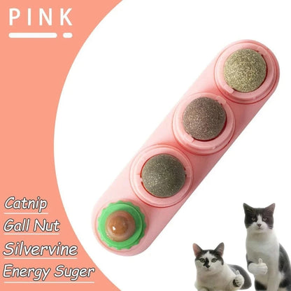 Pink cat toy with catnip, gall nut, silvervine, and energy sugar on a pink background