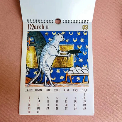 Calendar for March with a decorative design on a pink surface