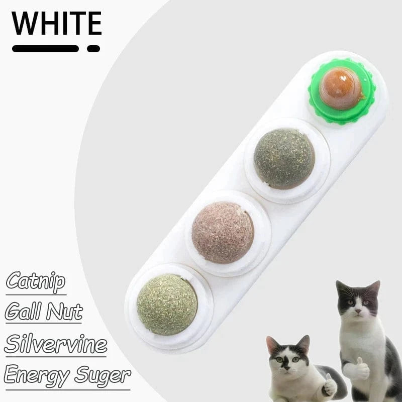 Catnip toy with buttons labeled 'Catnip', 'Gall Nut', 'Silvervine', and 'Energy Suger' on a white background.