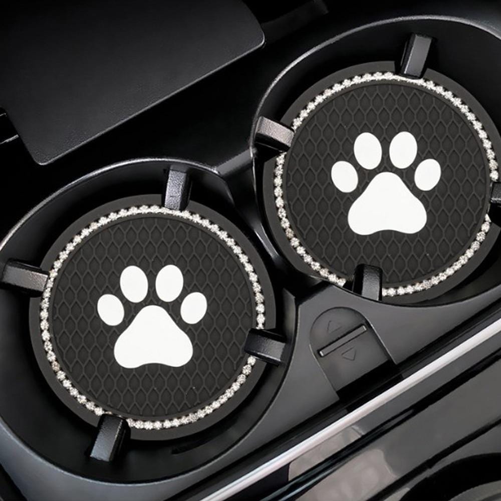 Car Coasters Car Cup Holder Car Coaster Cat Paw Water Cup Bottle Pad PVC Non-slip Detachable Vehicle Cup Mat With Diamonds For Auto Interior Accessory