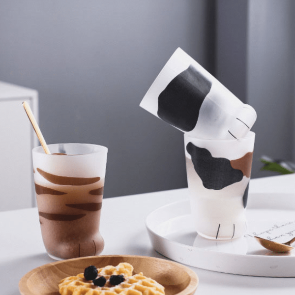 300ML Handpainted Milky Cat Paw Glasses Set