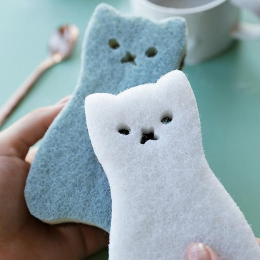 4PCS Cat Shape Dishwashing Sponges In Blues