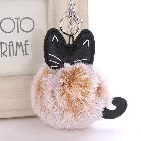 Cute Kitty Pom Pom Key Ring fluffy key chain for girls