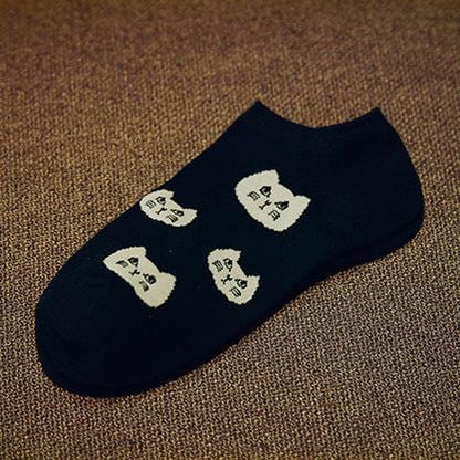 Black Cat Face Ankle Socks – Cute Cartoon Cat Design