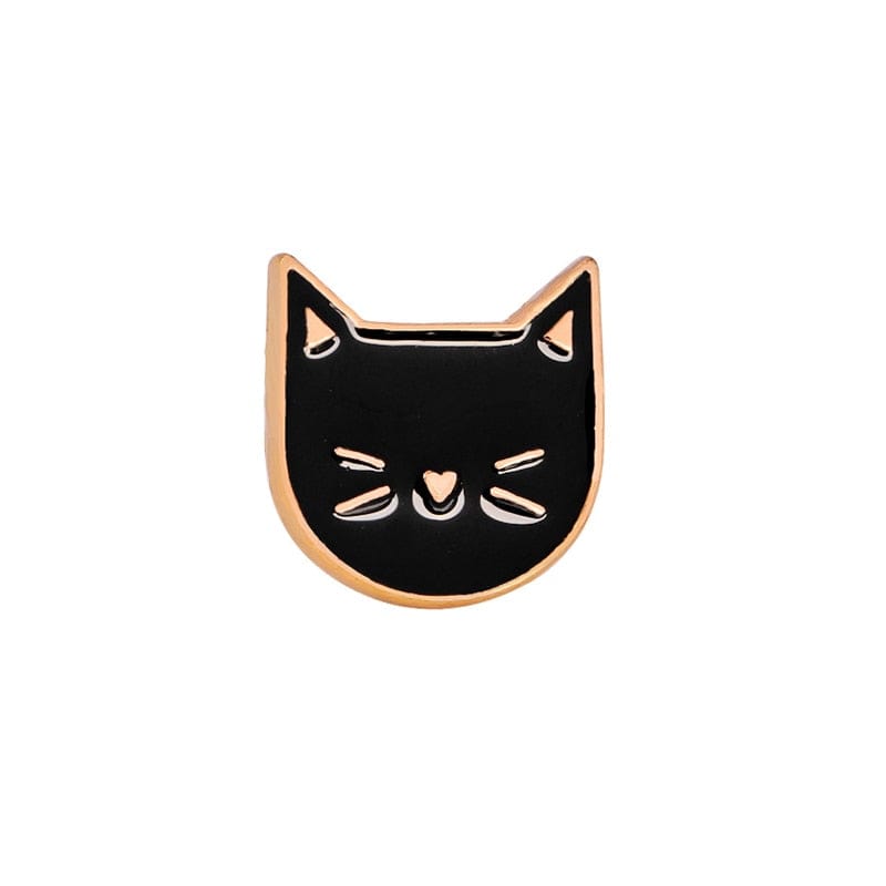 Black Cat Face Enamel Pin – Glossy Cartoon Cat Brooch