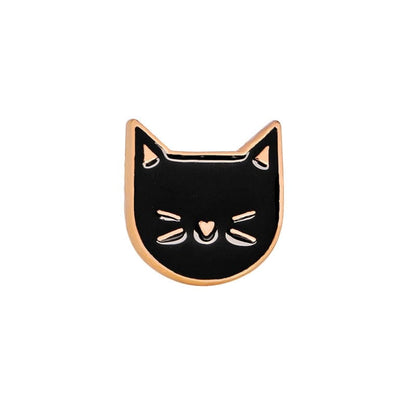 Black Cat Face Enamel Pin – Glossy Cartoon Cat Brooch