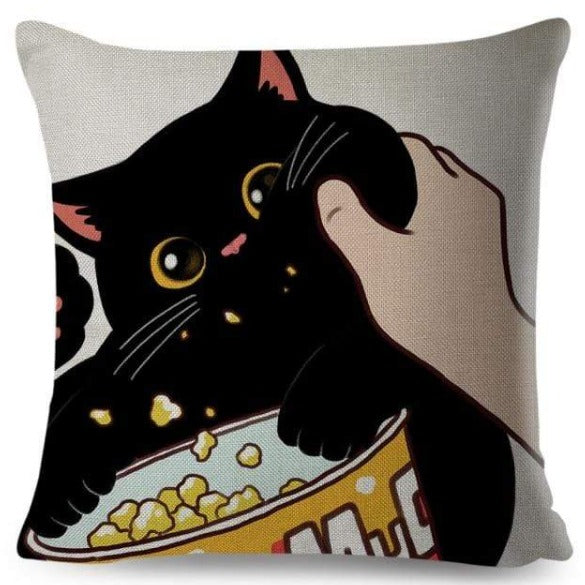 Black Cat Golden Eyes Head Pat Pillow Cover