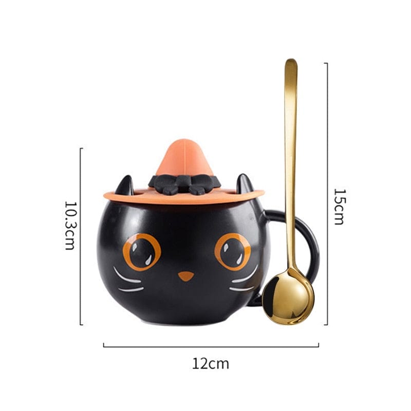 Black Cat Halloween Mug Set – Mug, Lid & Spoon Display