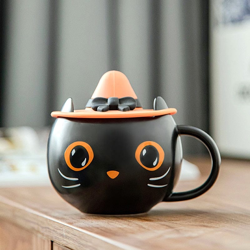 Black Cat Mug with Lid Removed – Easy Access Top View