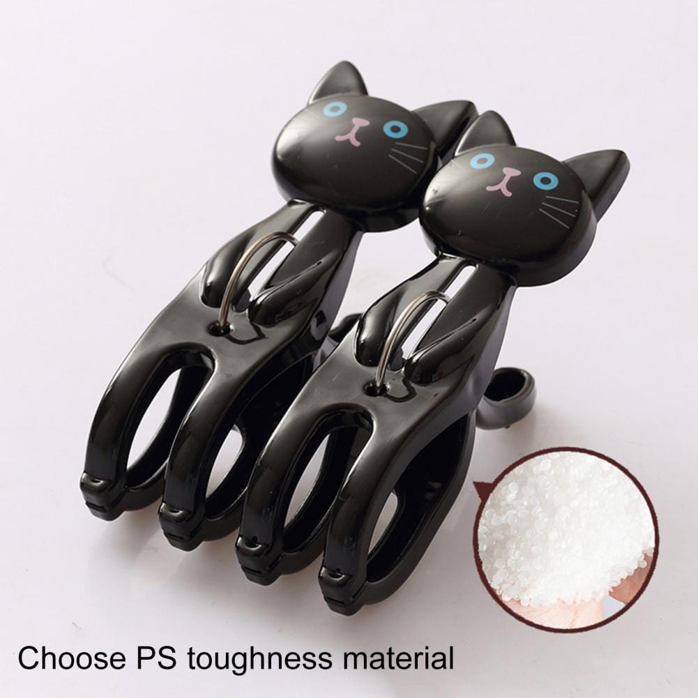 Black Cat Towel Clips Close-Up – Strong Grip Spring