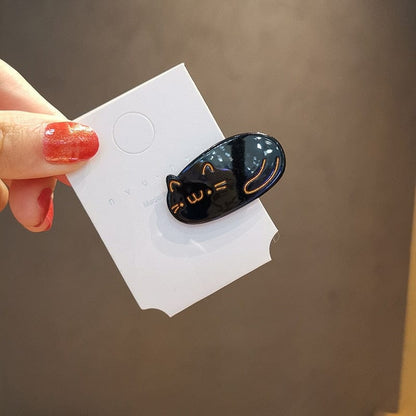 Black Oval Cat Hair Clip Chic Acetate Barrette