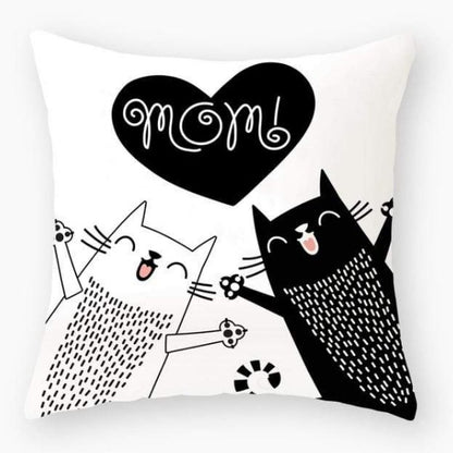 Black & White Cat Pillow Cover – Playful Cat Art