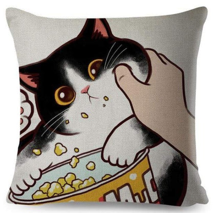 Black & White Cat Snack Time Cushion Cover
