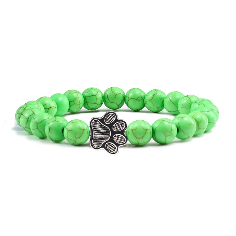 Bright Green Paw Charm Bracelet – Energy Gem Beads